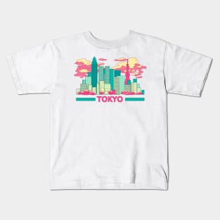 The colorful Tokyo skyscrapers and the cherry blossom Kids T-Shirt